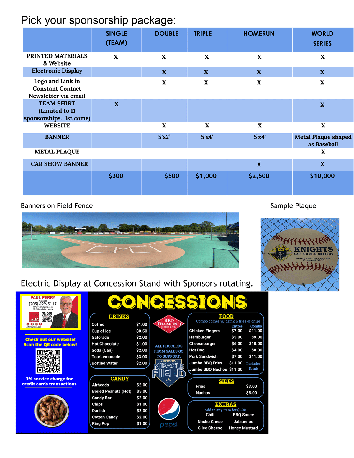 Moody Miracle League 2025 Sponsorship Levels for Special Needs Baseball Teams in Moody, Alabama